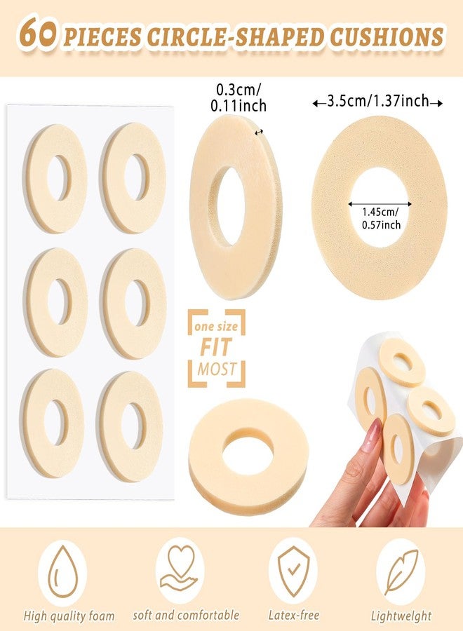 Threlaco وسائد ثريلاكو 60 قطعة من الإسفنج الناعم، وسائد دائرية للمسامير، مقاومة للماء، ذاتية اللصق، لحماية باطن القدم من الاحتكاك والتآكل، مناسبة للرجال والنساء، للعناية بالقدم - Image 2